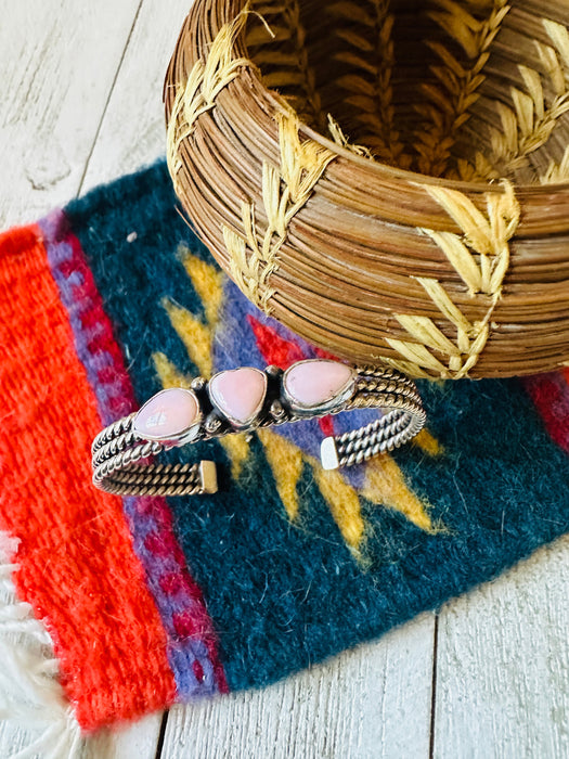 Navajo Queen Pink Conch Shell & Sterling Silver Cuff Bracelet