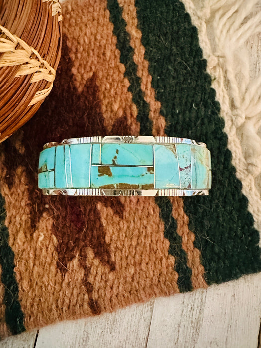 Navajo Number 8 Turquoise & Sterling Silver Inlay Cuff Bracelet