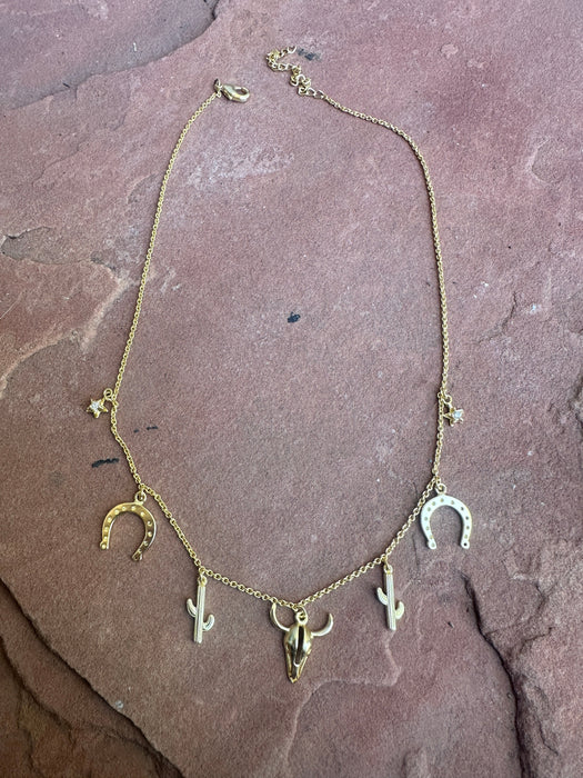 “The Golden Collection” Handmade 14k Gold Plated Western Charm Necklace