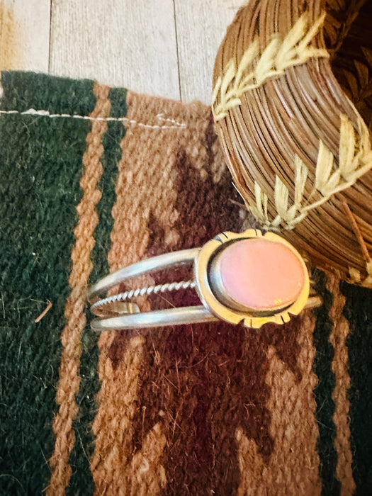 Navajo Queen Pink Conch Shell & Sterling Silver Cuff Bracelet