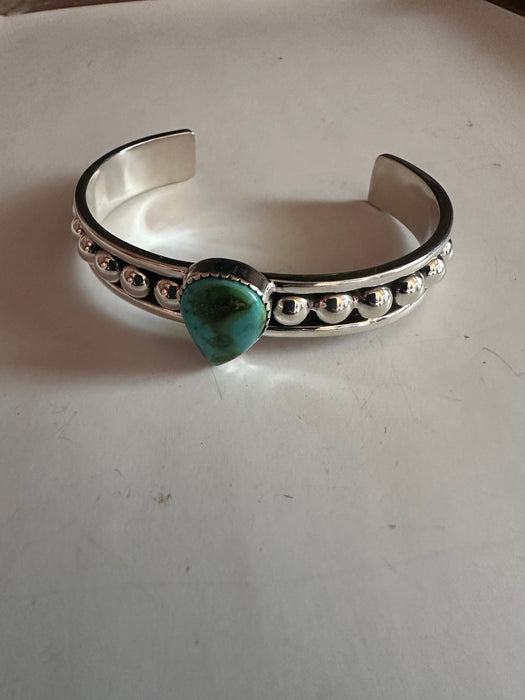 Handmade Sonoran Turquoise & Sterling Silver Single Stone Adjustable Cuff Bracelet