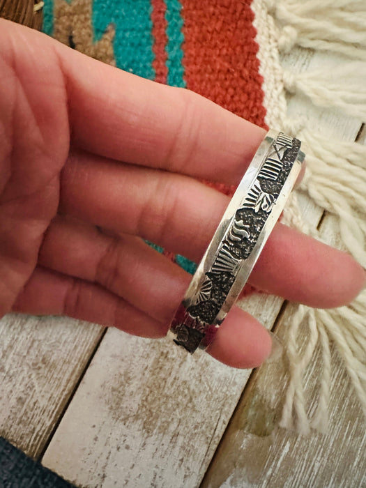 Navajo Sterling Silver Story Teller Cuff Bracelet