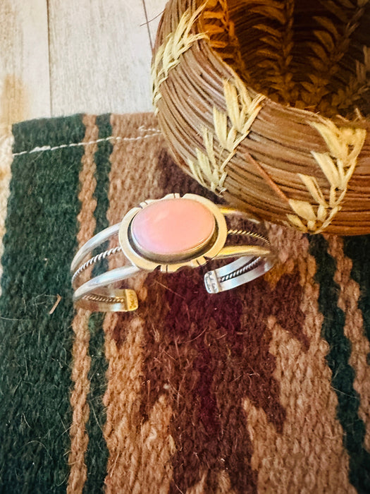 Navajo Queen Pink Conch Shell & Sterling Silver Cuff Bracelet