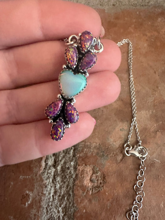 Beautiful Handmade Sterling Silver & Opal Heart Necklace