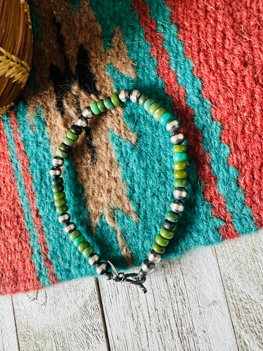 Navajo Sterling Silver Pearl & Turquoise Beaded Bracelet