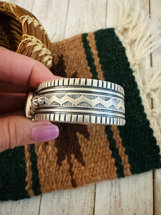 Navajo Sterling Silver & Black Jack Turquoise Cuff Bracelet