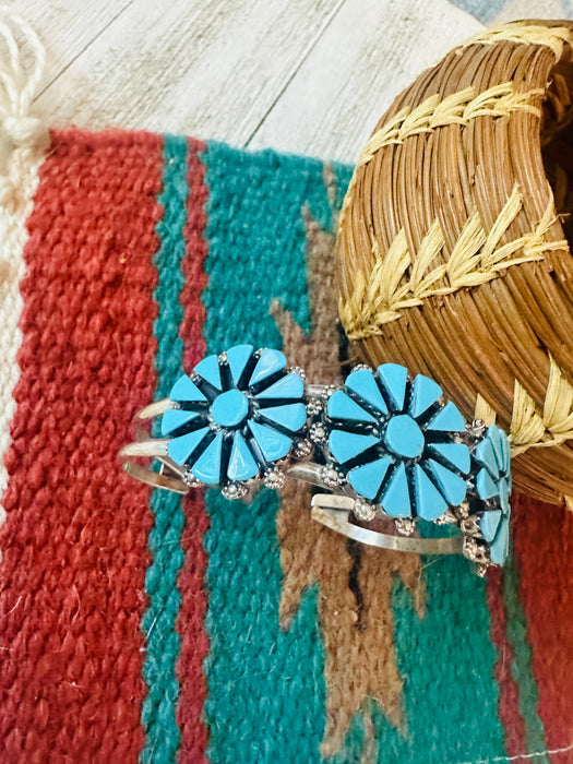 Zuni Sterling Silver & Turquoise Cluster Cuff Bracelet