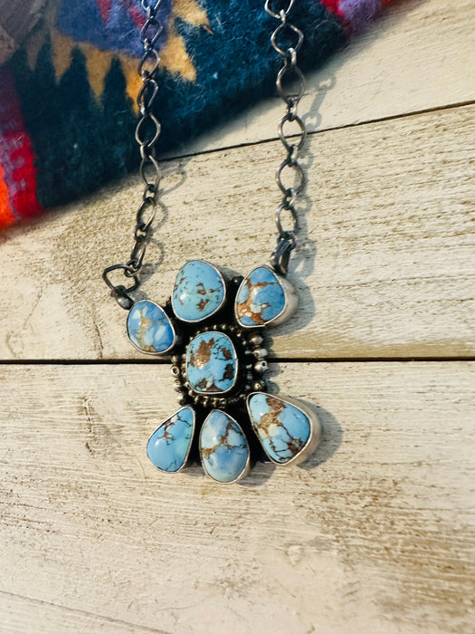 Navajo Sterling Silver & Golden Hills Turquoise Cluster Necklace