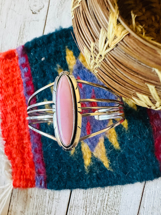 Navajo Queen Pink Conch Shell & Sterling Silver Cuff Bracelet