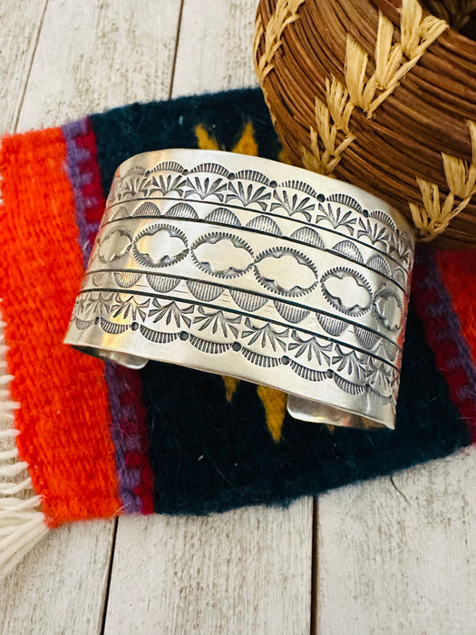 Navajo Hand Stamped Sterling Silver Cuff Bracelet