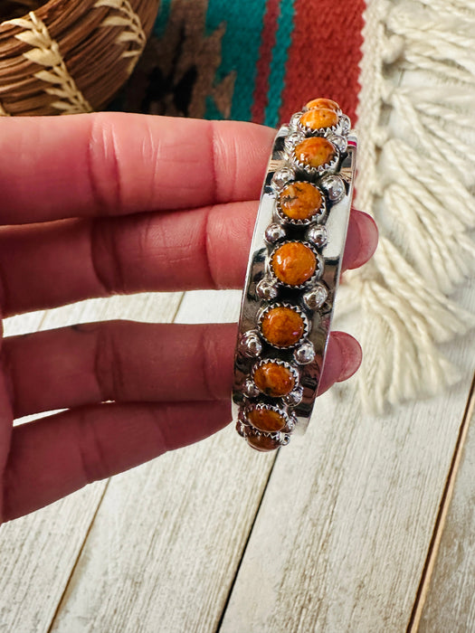 Navajo Orange Spiny & Sterling Silver Cuff Bracelet by Darlene Begay