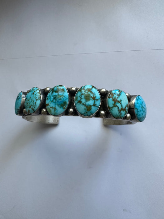 Navajo 6 Stone Turquoise & Sterling Silver Cuff Bracelet Signed S.Tso