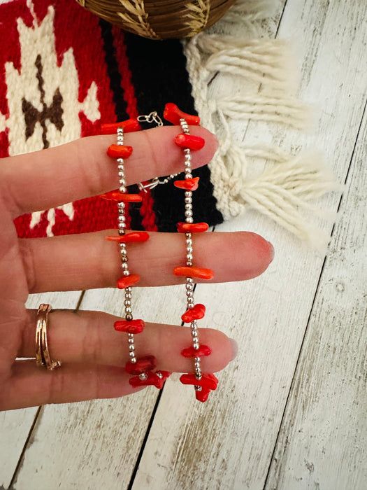 Navajo Coral & Sterling Silver Pearl Beaded Necklace