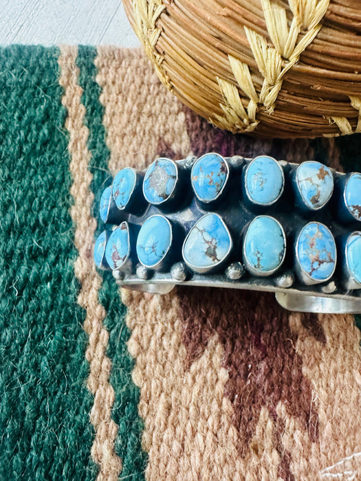 Navajo Sterling Silver & Golden Hills Turquoise Cluster Cuff Bracelet by Darrin Livingston