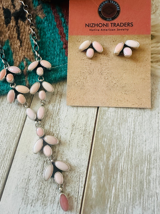 Navajo Queen Pink Conch & Sterling Silver Necklace Set