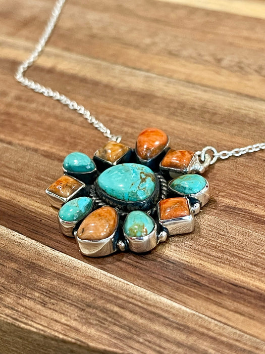 Handmade Sterling Silver & Multi Stone Necklace Signed Nizhoni