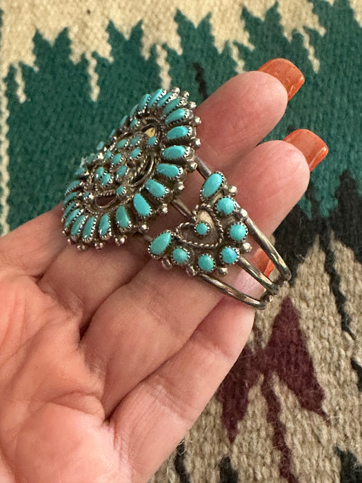 Navajo Old Pawn Cluster Kingman Turquoise & Sterling Silver Cuff Bracelet