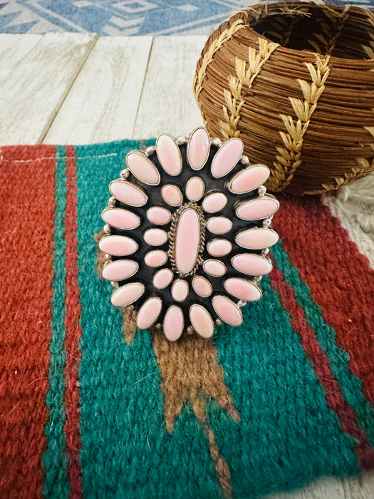 Navajo Queen Pink Conch Shell & Sterling Silver Cluster Cuff Bracelet