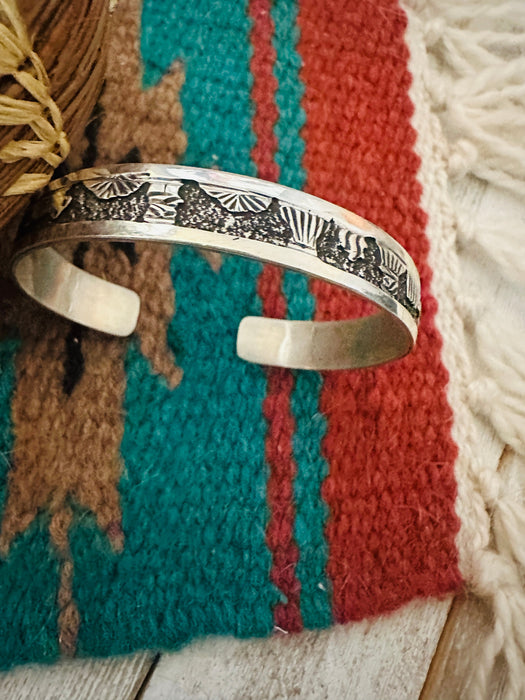 Navajo Sterling Silver Story Teller Cuff Bracelet