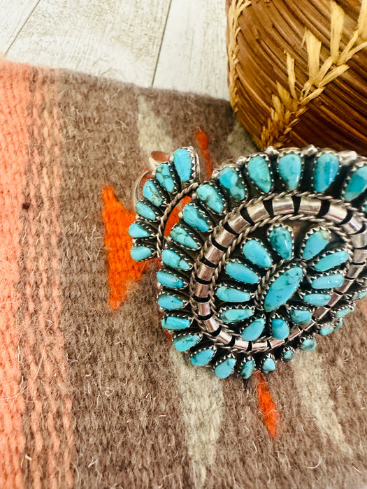 Navajo Turquoise & Sterling Silver Cluster Cuff Bracelet