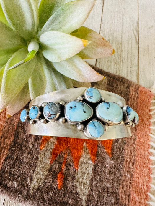 Navajo Golden Hills Turquoise & Sterling Silver Cuff Bracelet