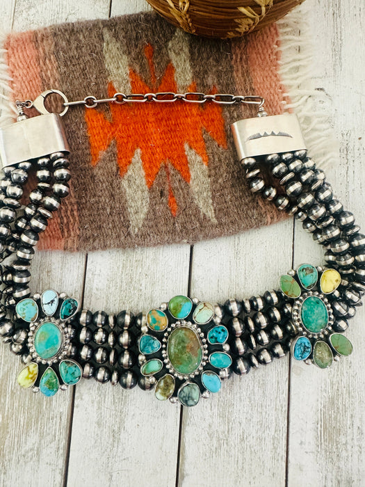 Navajo Multi Turquoise & Sterling Silver Beaded Choker Necklace