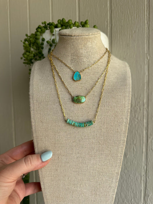 “The Golden Collection” Wild Ocean Handmade Natural Turquoise Beaded 14k Gold Plated Necklace