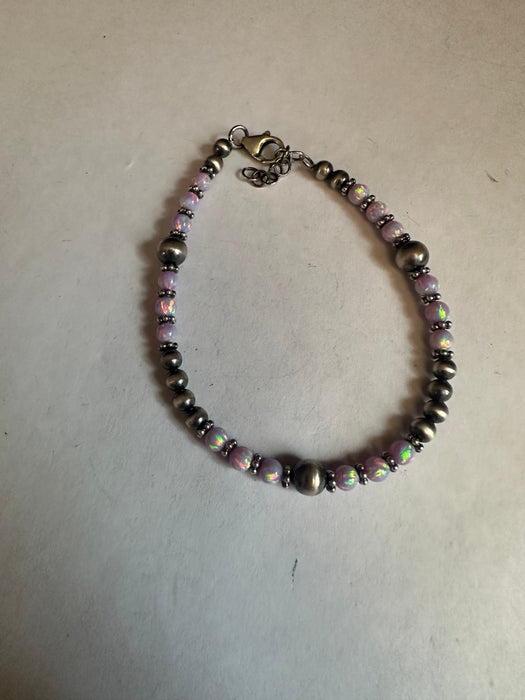 Handmade Purple Fire Opal & Sterling Silver Beaded Bracelet
