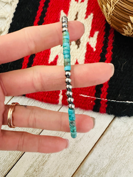 Navajo Turquoise & Sterling Silver Beaded Bracelet 7.5 inch