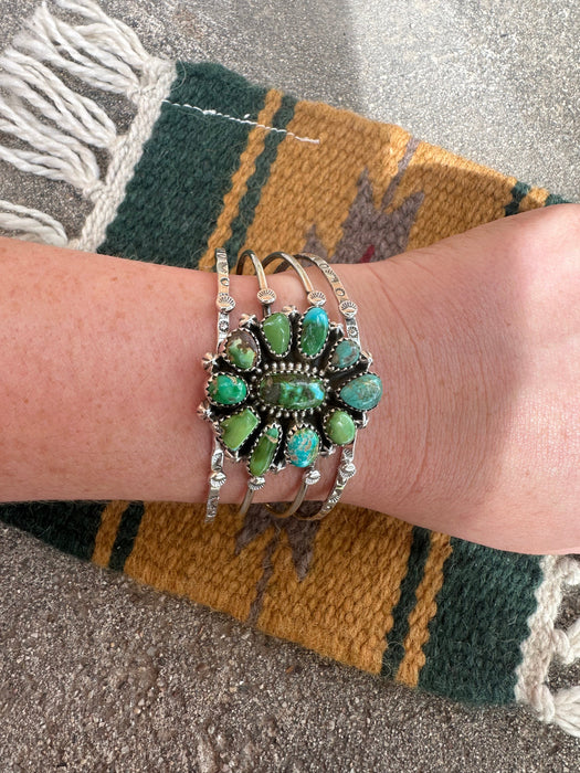 Handmade Sterling Silver, Sonoran Mountain Turquoise Cluster Cuff Bracelet Style 2