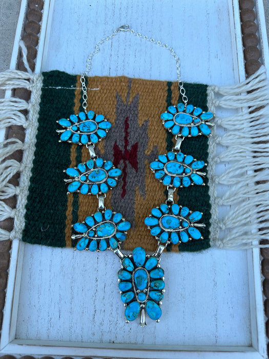 “Turquoise Tide” Navajo Blue Turquoise & Sterling Silver Necklace Signed