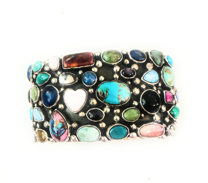 Navajo Multi Stone & Sterling Silver Cluster Cuff Bracelet