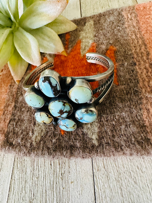 Navajo Golden Hills Turquoise & Sterling Silver Cluster Cuff Bracelet