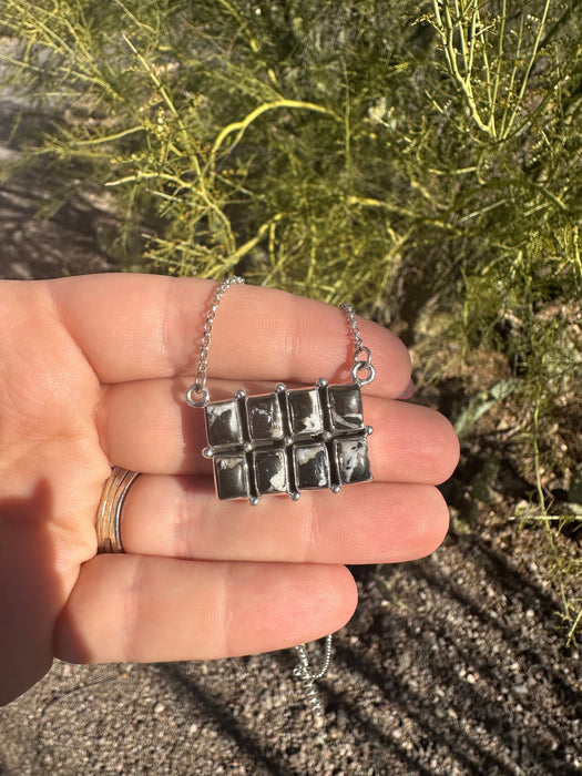 Handmade Sterling Silver & White Buffalo Necklace Signed Nizhoni