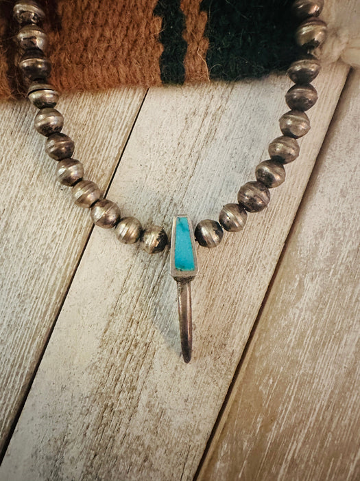 Vintage Old Pawn Navajo Turquoise & Sterling Silver Beaded Necklace