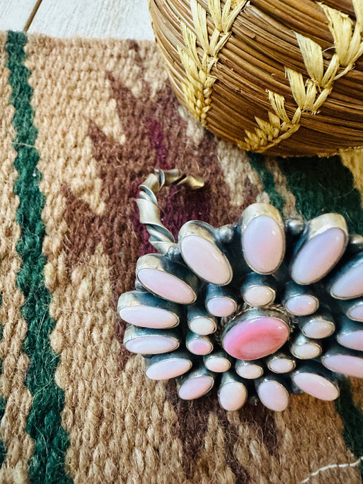 Navajo Queen Pink Conch Shell & Sterling Silver Cluster Cuff Bracelet