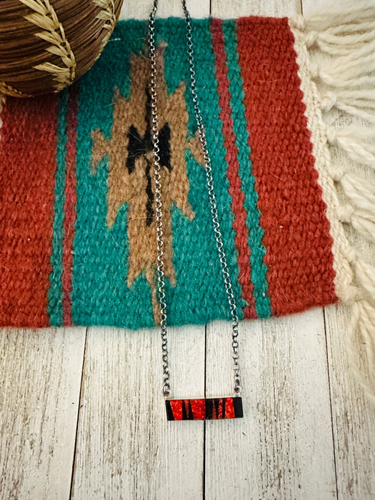 Navajo Opal, Onyx & Sterling Silver Inlay Bar Necklace