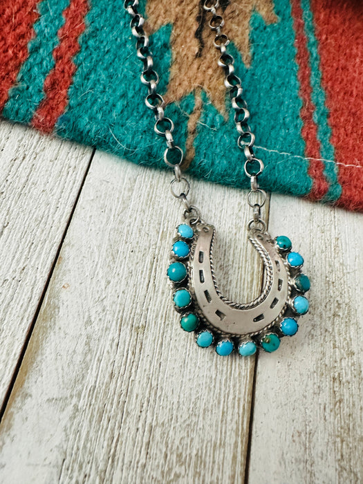 Navajo Turquoise & Sterling Silver Horseshoe Necklace