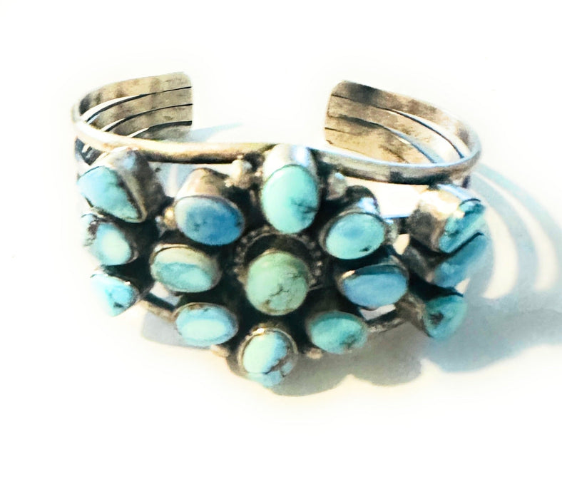 Navajo Golden Hills Turquoise & Sterling Silver Cluster Cuff Bracelet