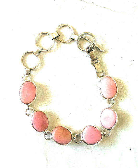 Navajo Queen Pink Conch & Sterling Silver Link Bracelet