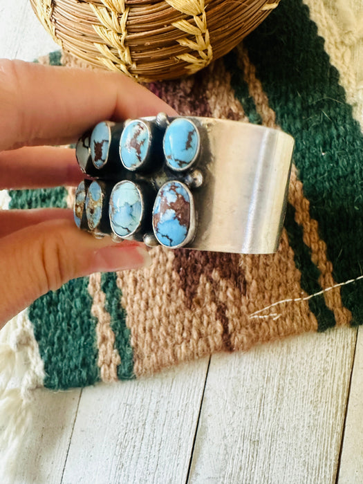 Navajo Sterling Silver & Golden Hills Turquoise Cluster Cuff Bracelet by Darrin Livingston