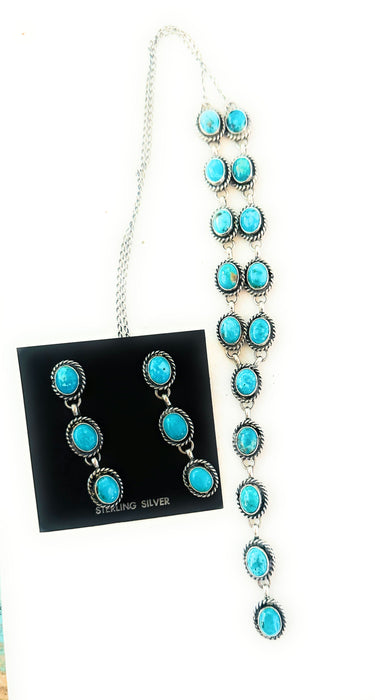 Navajo Sterling Silver & Turquoise Lariat Necklace Set