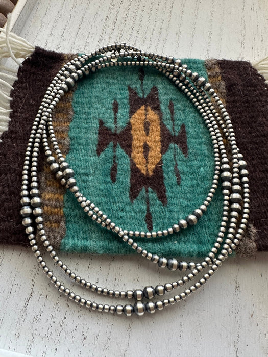 Sterling Silver Navajo Pearl Beaded 62 Inch Necklace