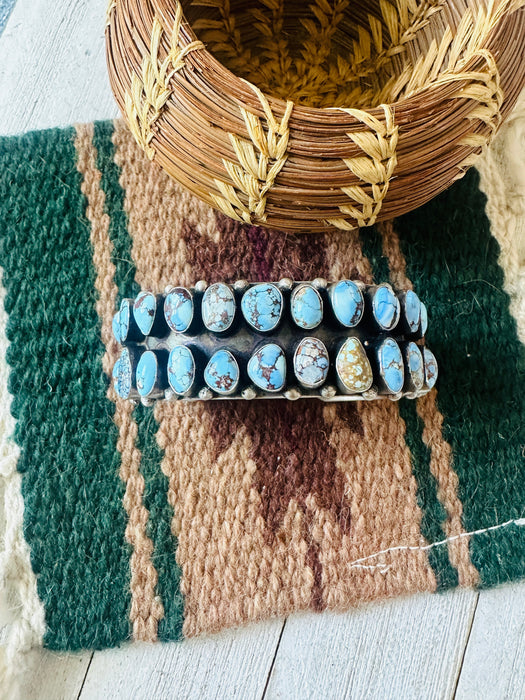 Navajo Sterling Silver & Golden Hills Turquoise Cluster Cuff Bracelet by Darrin Livingston