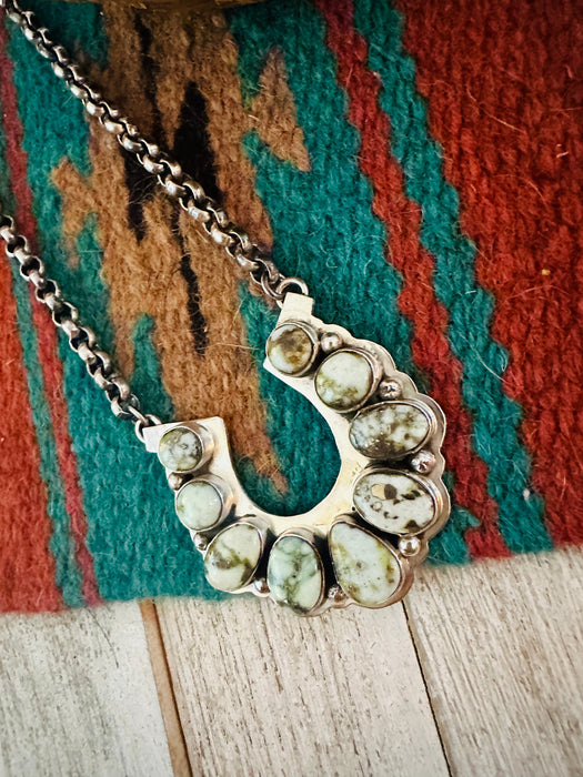 Navajo Beaded Sterling Silver & Palomino Turquoise Horseshoe Necklace