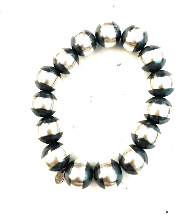 Navajo 14mm Sterling Silver Beaded Stretch Bracelet