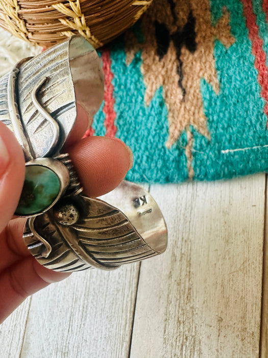 Navajo Sonoran Gold Turquoise & Sterling Silver Feather Cuff Bracelet