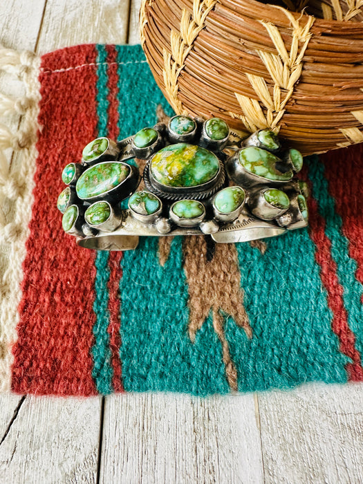 Navajo Sonoran Gold Turquoise & Sterling Silver Cuff Bracelet