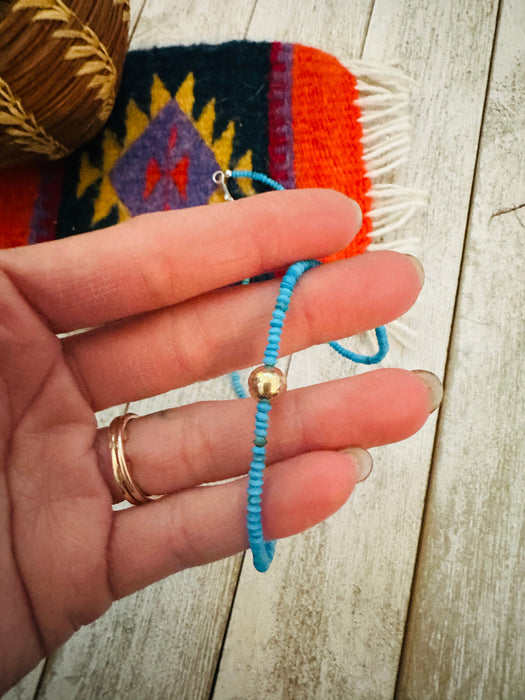 Navajo Turquoise, Gold & Sterling Silver Beaded 16” Necklace