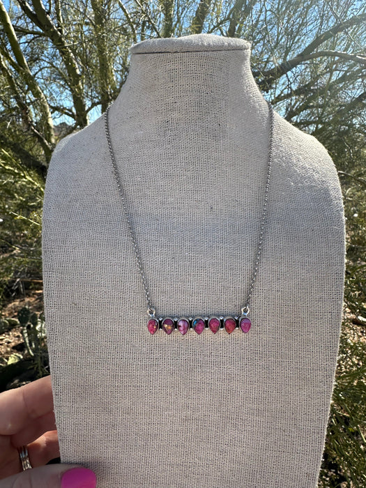 Handmade Sterling Silver, Pink Dream Mojave Bar Necklace